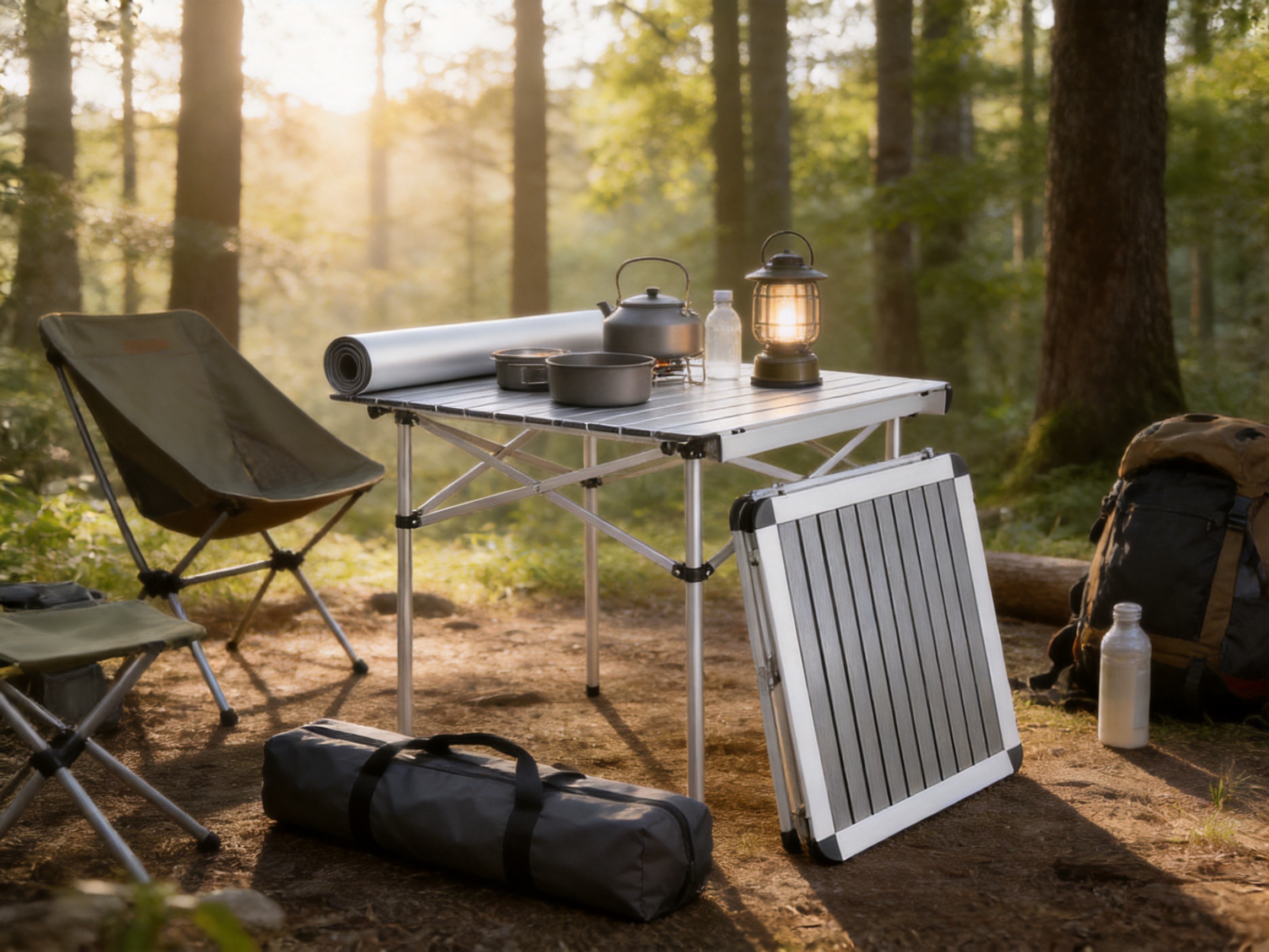 Outdoor Aluminum Roll-Top Folding Table for Reliable Camp Cooking and Dining